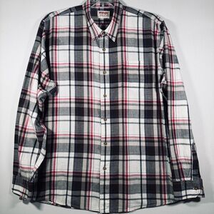 WranglerShirt Mens 2XL Black Red Gray Plaid Long Sleeve Button Up Collared